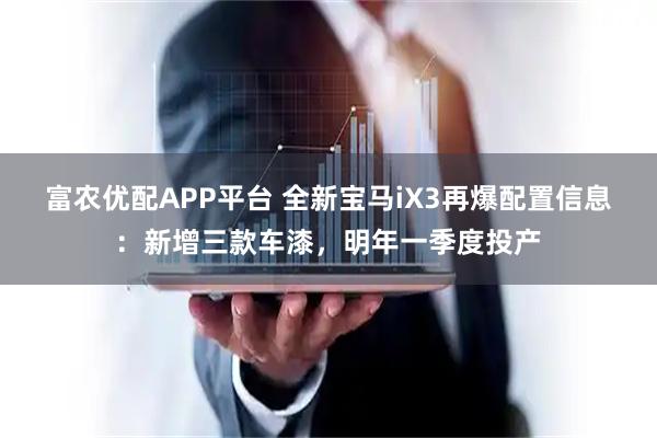 富农优配APP平台 全新宝马iX3再爆配置信息：新增三款车漆，明年一季度投产