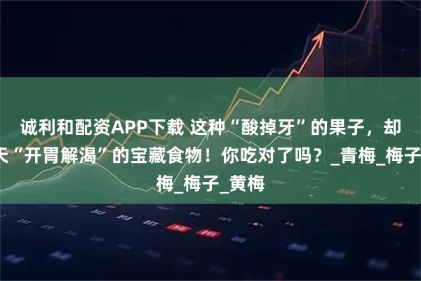 诚利和配资APP下载 这种“酸掉牙”的果子，却是夏天“开胃解渴”的宝藏食物！你吃对了吗？_青梅_梅子_黄梅