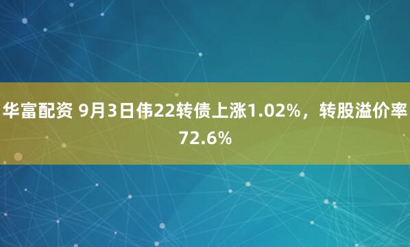 华富配资 9月3日伟22转债上涨1.02%,转股溢价率72.6%