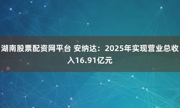 湖南股票配资网平台 安纳达：2025年实现营业总收入16.91亿元